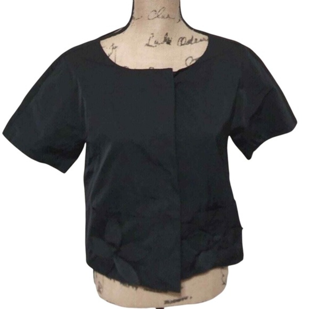 DKNY Black Cropped Short Sleeve Jacket with Floral Detail‎ Business Casual Small